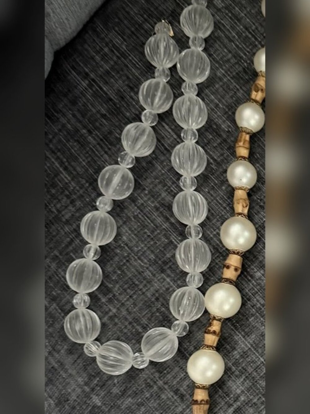 Vintage Clear Lucite Fluted Bead Necklace